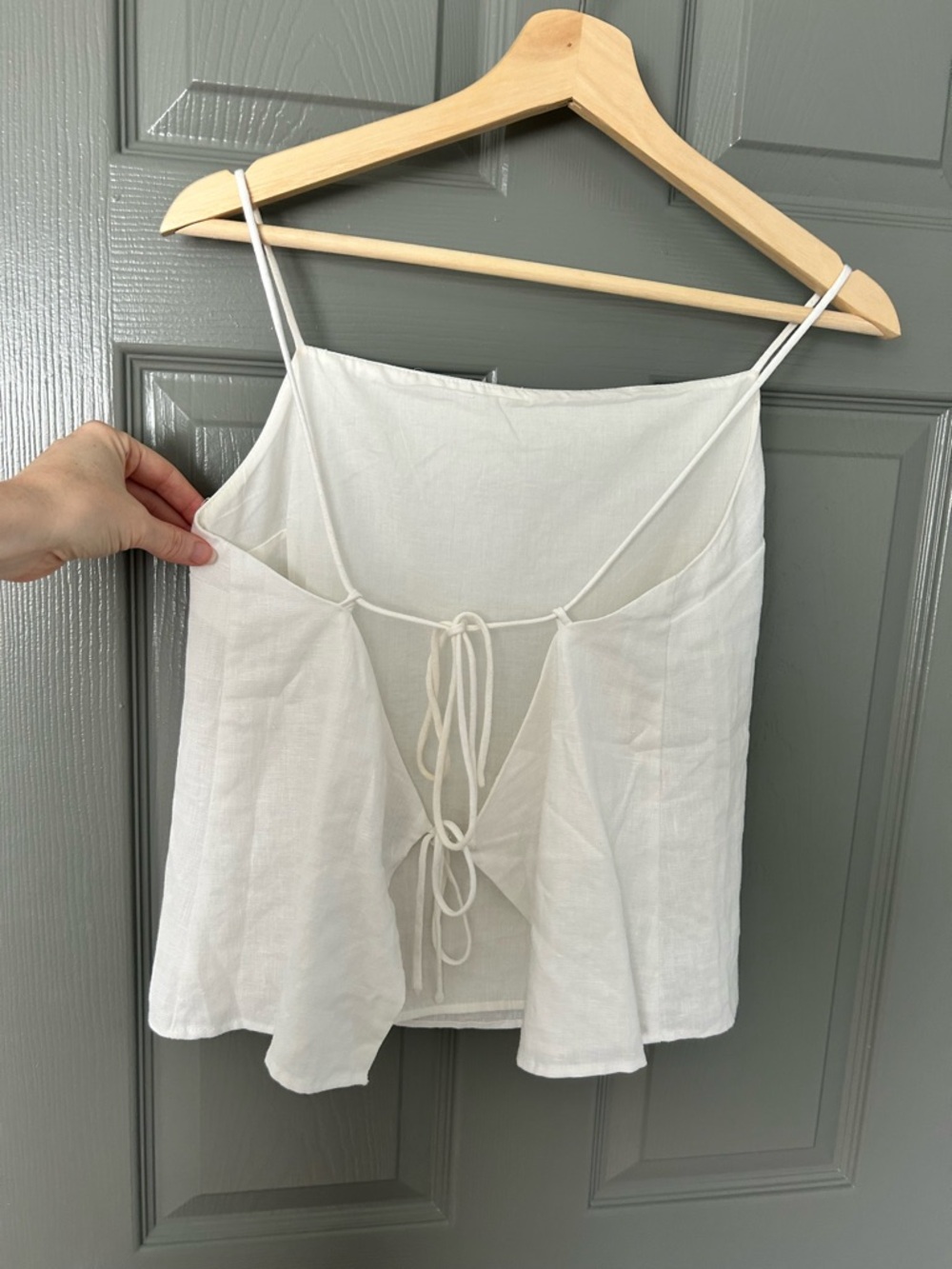 Reformation White Linen Tie-Back Spaghetti Strap Cami